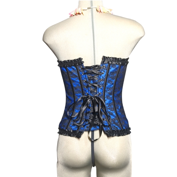 NEW- Blue and Black Satin        and Lace  Corset  Set   Size M - Picture 16 of 16